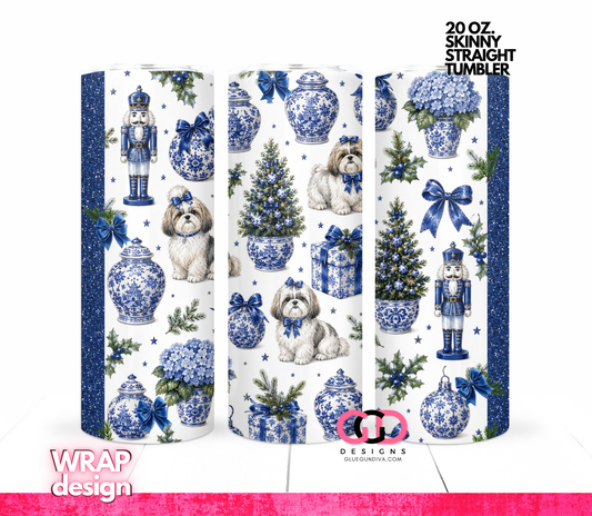 Blue Holidays Shih Tzu Girl -   Digital tumbler wrap for 20 oz skinny straight tumbler