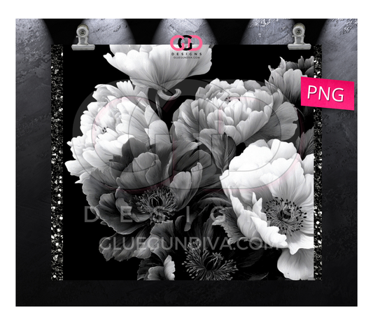 Black White Flowers 5 -   Digital tumbler wrap for 20 oz skinny straight tumbler