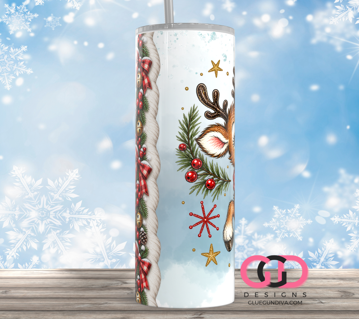 Boop Reindeer -  Digital tumbler wrap for 20 oz skinny straight tumbler