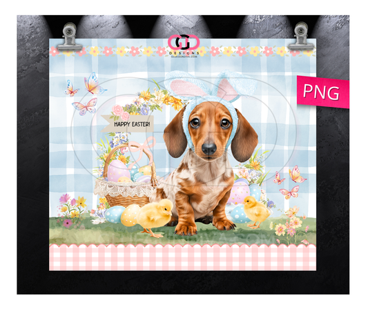 Dachshund Easter Puppy Brown -  Digital tumbler wrap for 20 oz skinny straight tumbler