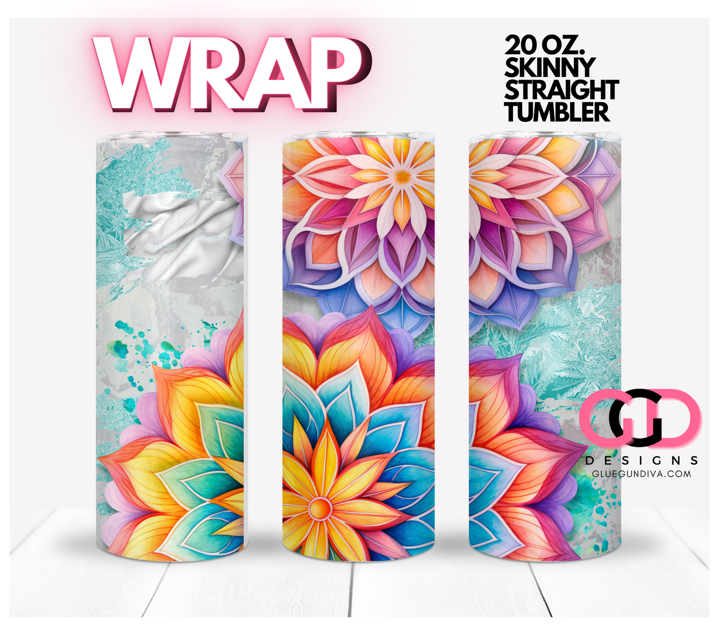 Colorful Mandalas -   Digital tumbler wrap for 20 oz skinny straight tumbler