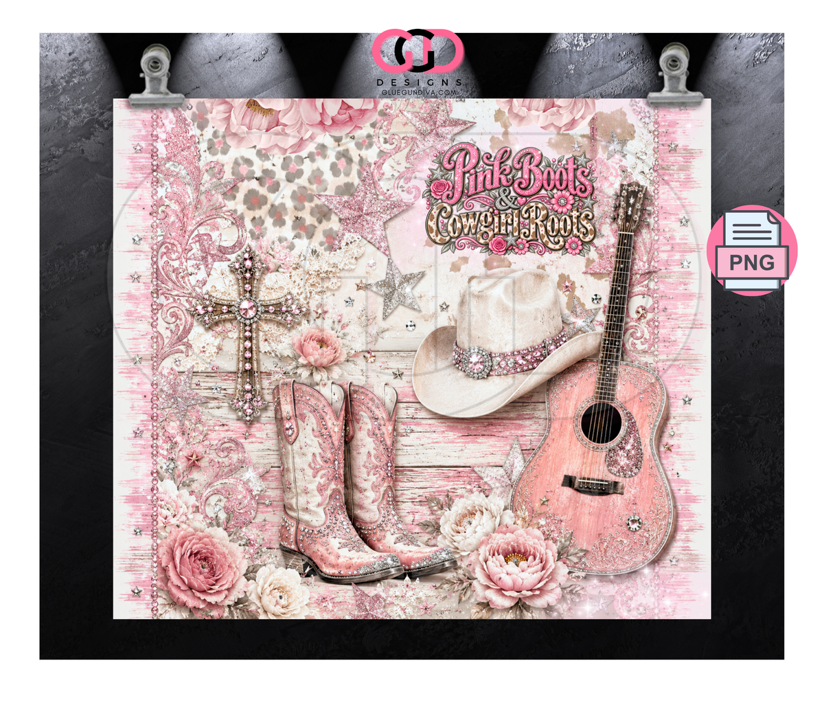 Pink Boots and Cowgirl Roots -  Digital tumbler wrap for 20 oz skinny straight tumbler