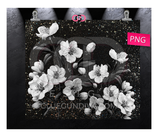 Black White Flowers 3 -   Digital tumbler wrap for 20 oz skinny straight tumbler