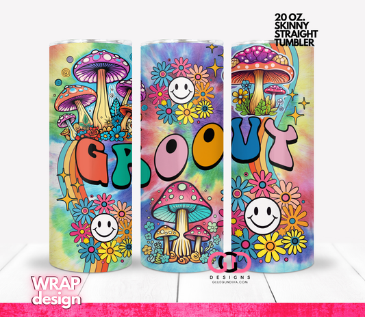 Groovy Mushrooms and Flowers -   Digital tumbler wrap for 20 oz skinny straight tumbler