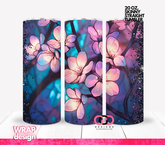 Neon Cherry Blossom - Digital tumbler wrap for 20 oz skinny straight tumbler