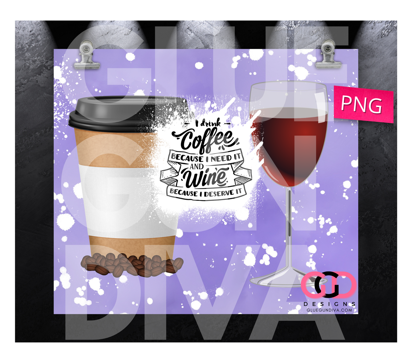 Coffee and Wine -  Digital tumbler wrap for 20 oz skinny straight tumbler