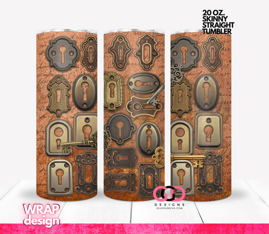 Locks and Keys -   Digital tumbler wrap for 20 oz skinny straight tumbler