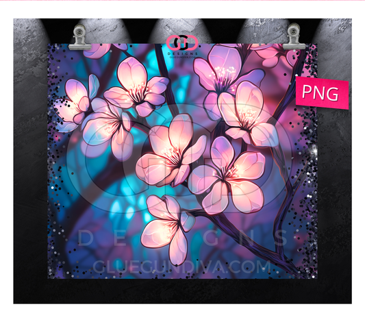 Neon Cherry Blossom - Digital tumbler wrap for 20 oz skinny straight tumbler