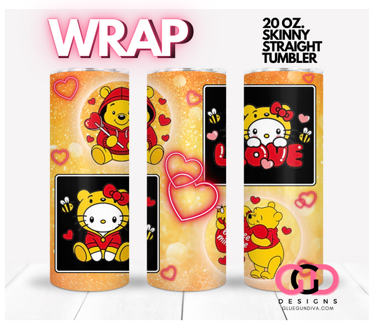 Bear and Kitty Valentine Friends-   Digital tumbler wrap for 20 oz skinny straight tumbler