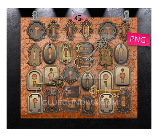 Locks and Keys -   Digital tumbler wrap for 20 oz skinny straight tumbler