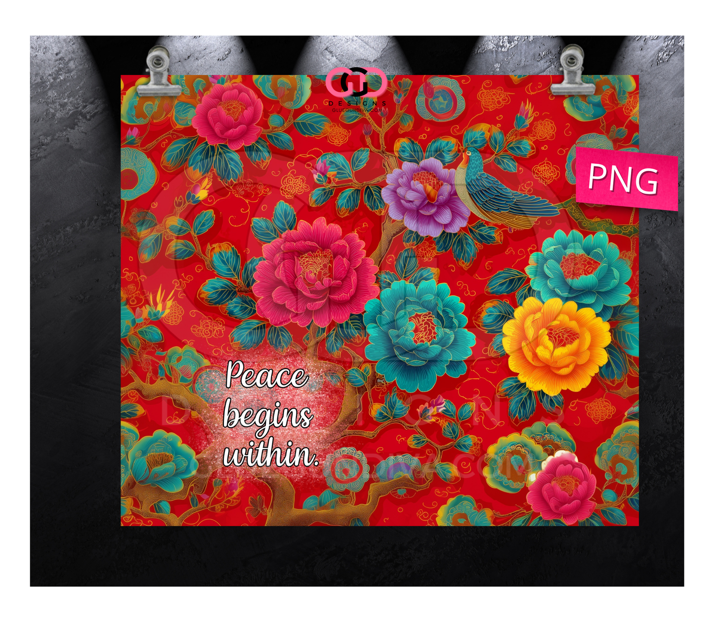 Peace Begins Within -   Digital tumbler wrap for 20 oz skinny straight tumbler