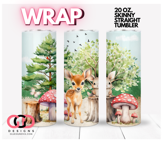 Forest Friends and Mushrooms -  Digital tumbler wrap for 20 oz skinny straight tumbler