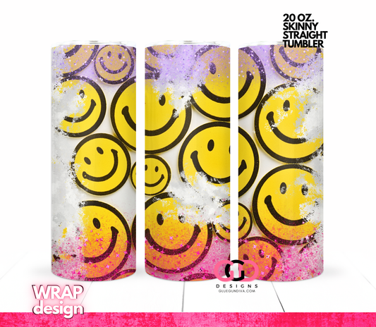 Happy Faces Background - Digital tumbler wrap for 20 oz skinny straight tumbler
