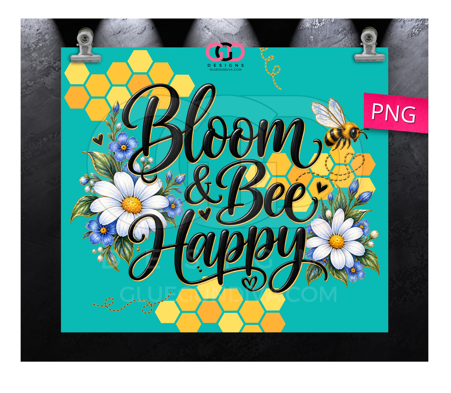 Bloom and Bee Happy Teal -  Digital tumbler wrap for 20 oz skinny straight tumbler