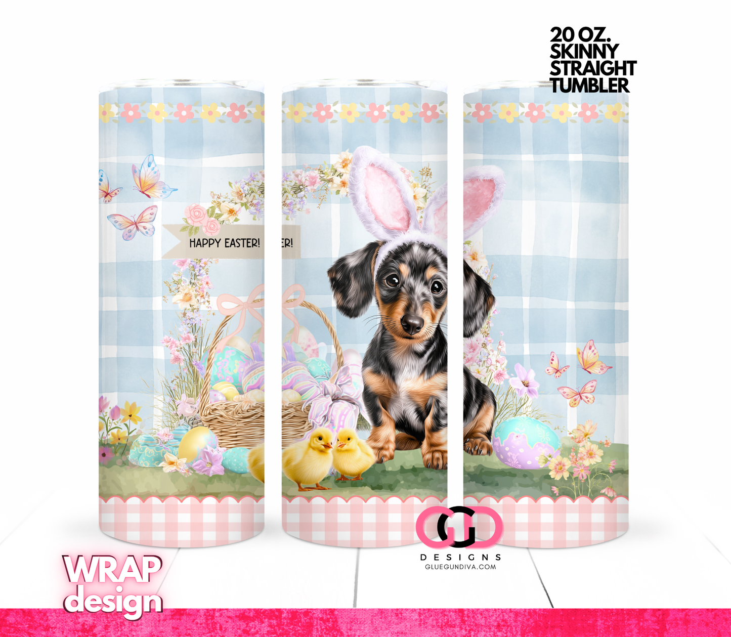 Dachshund Easter Puppy Black -  Digital tumbler wrap for 20 oz skinny straight tumbler