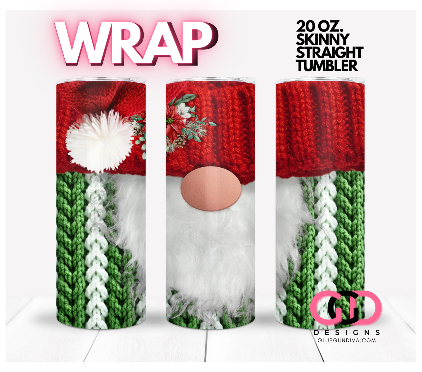 Christmas Gnome Knitted Outfit -   Digital tumbler wrap for 20 oz skinny straight tumbler