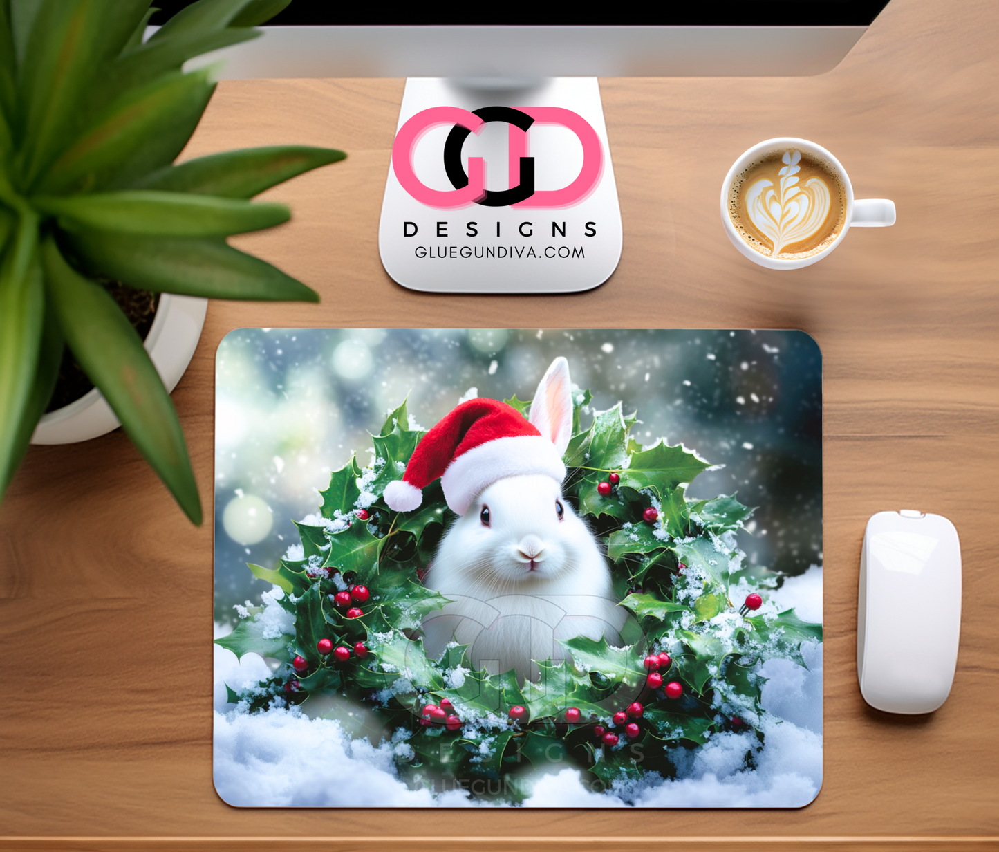 Cute Animals with Santa Hats - 4 Designs for Mouse Pads