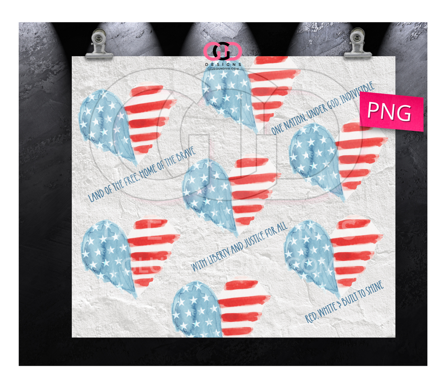 Red White and Built to Shine-   Digital tumbler wrap for 20 oz skinny straight tumbler