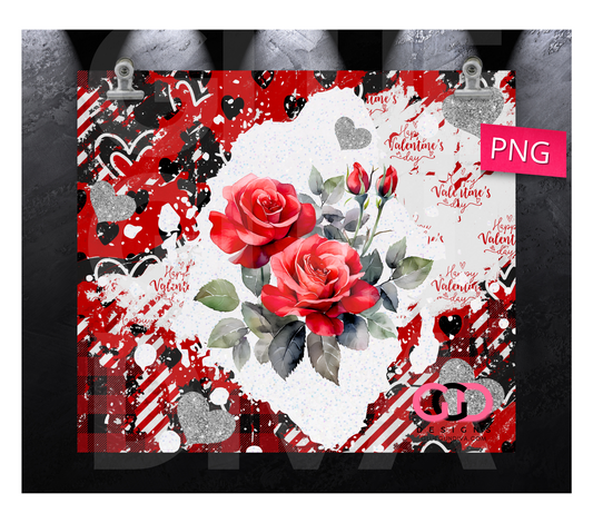 Red Roses Valentine-   Digital tumbler wrap for 20 oz skinny straight tumbler