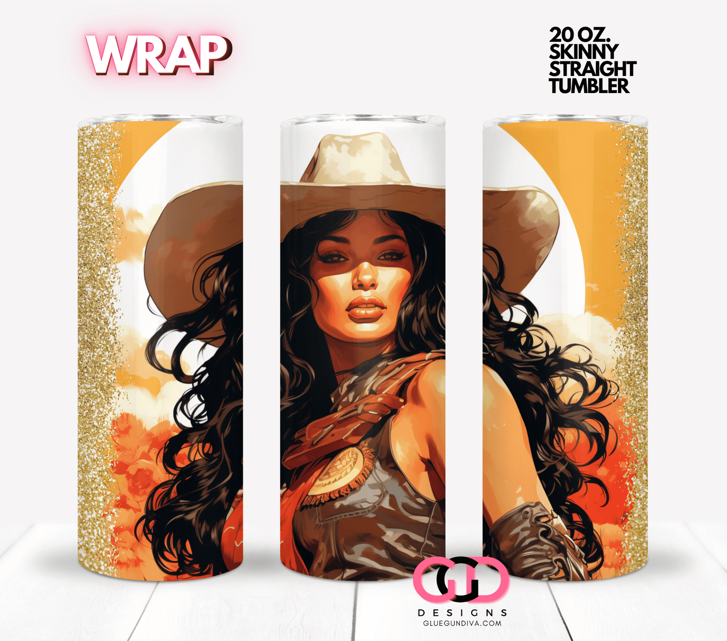 Sunset Cowgirl -  Digital tumbler wrap for 20 oz skinny straight tumbler