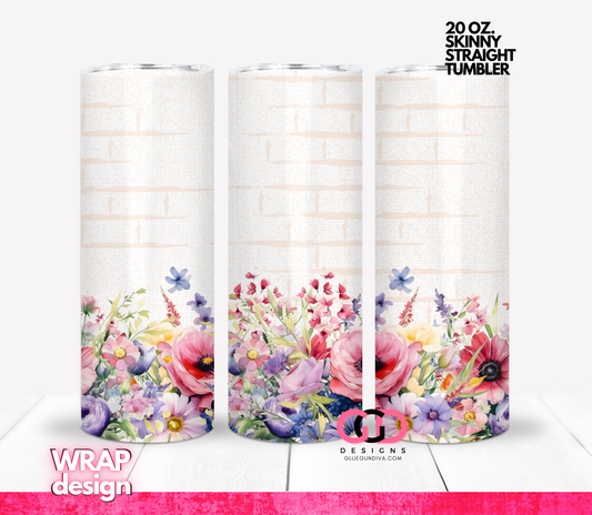 Watercolor Floral Brick -Digital tumbler wrap for 20 oz skinny straight tumbler