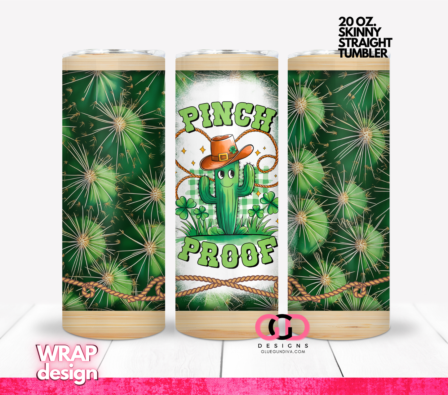 Pinch Proof Cactus - Digital tumbler wrap for 20 oz skinny straight tumbler