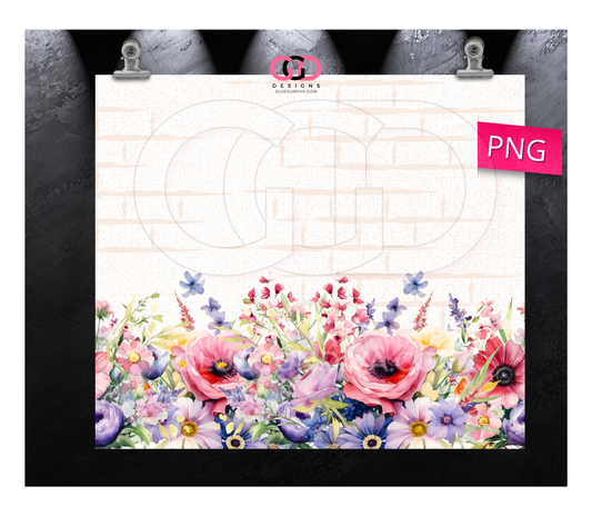 Watercolor Floral Brick -Digital tumbler wrap for 20 oz skinny straight tumbler