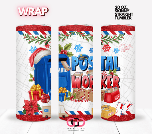 Christmas Postal Worker -  Digital tumbler wrap for 20 oz skinny straight tumbler