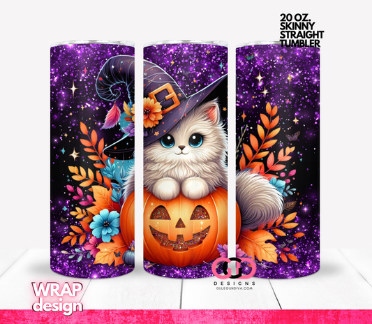Cute Halloween Kitty-  Digital tumbler wrap for 20 oz skinny straight tumbler
