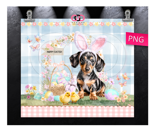Dachshund Easter Puppy Black -  Digital tumbler wrap for 20 oz skinny straight tumbler