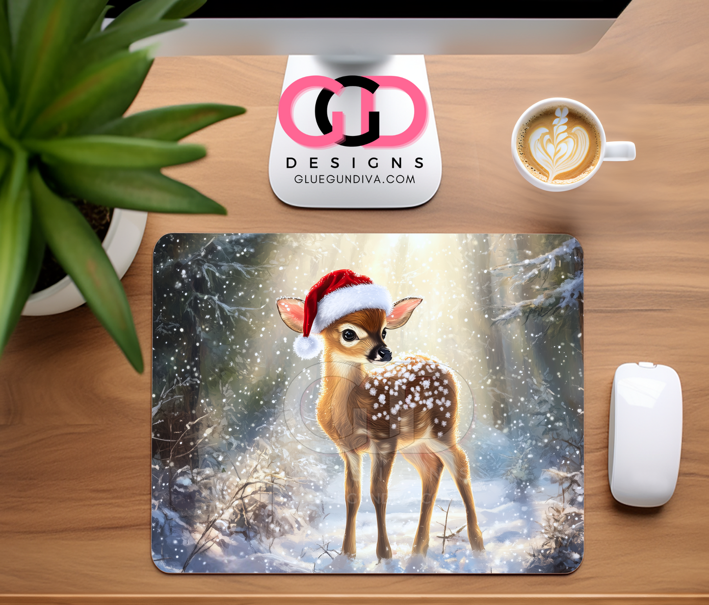 Cute Animals with Santa Hats - 4 Designs for Mouse Pads