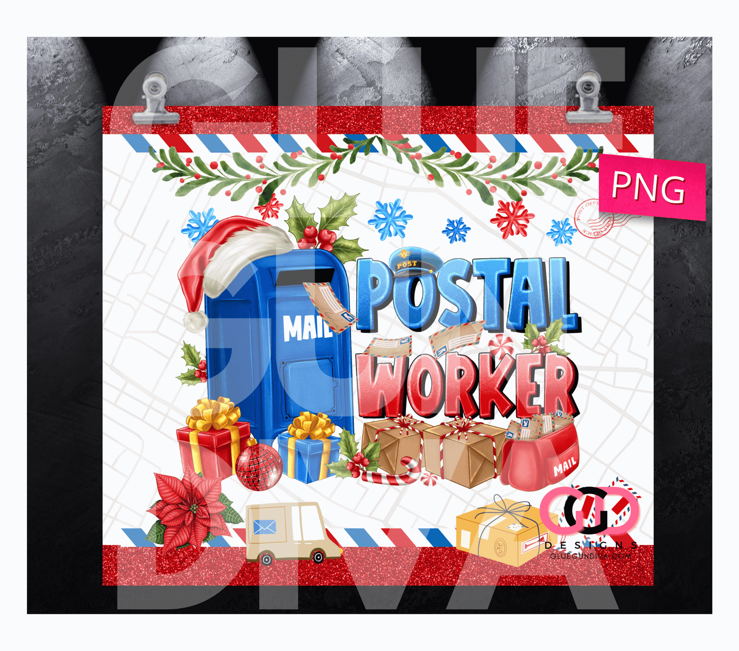 Christmas Postal Worker -  Digital tumbler wrap for 20 oz skinny straight tumbler