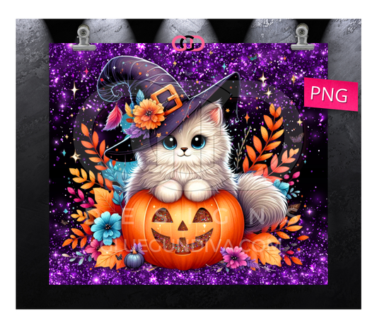 Cute Halloween Kitty-  Digital tumbler wrap for 20 oz skinny straight tumbler