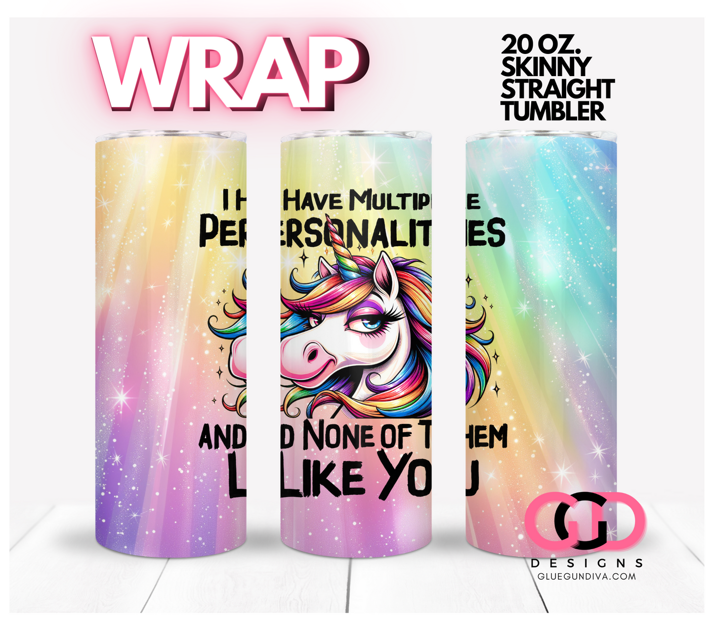 Multiple personalities -   Digital tumbler wrap for 20 oz skinny straight tumbler