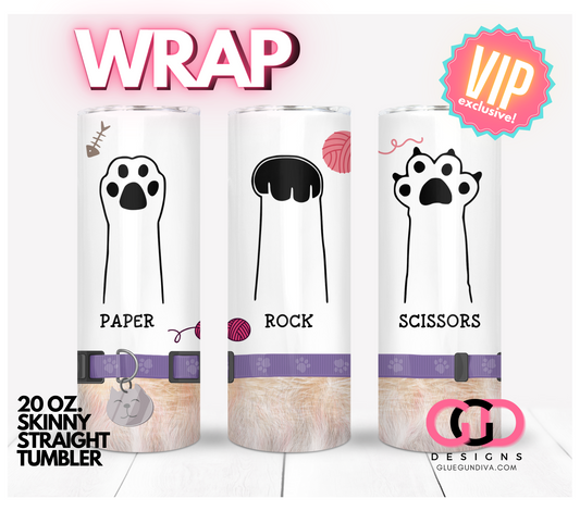 Paper Rock Scissors Cat-   Digital tumbler wrap for 20 oz skinny straight tumbler