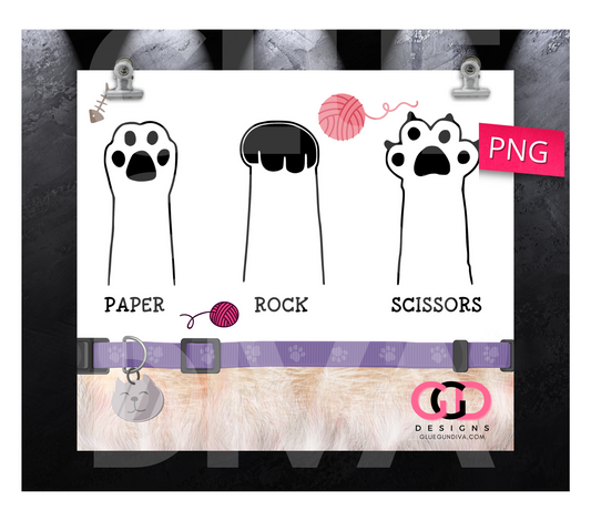 Paper Rock Scissors Cat-   Digital tumbler wrap for 20 oz skinny straight tumbler