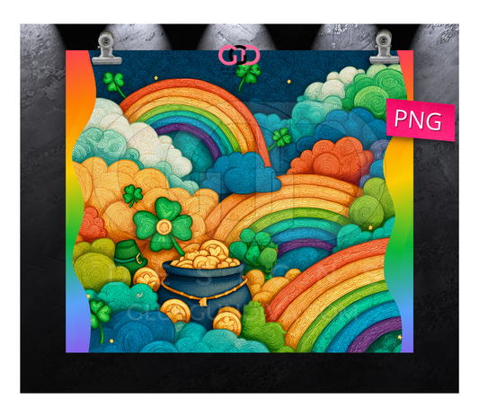 Rainbows and Golden Coins-   Digital tumbler wrap for 20 oz skinny straight tumbler