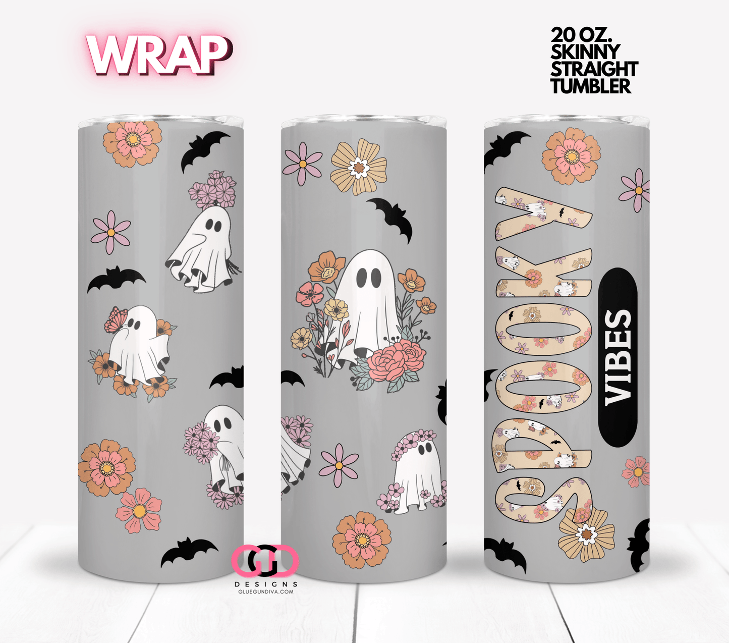 Retro Spooky Vibes -  Digital tumbler wrap for 20 oz skinny straight tumbler