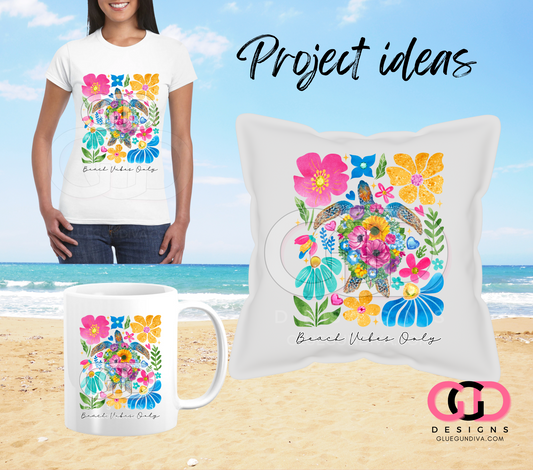 Beach Vibes Only Sea Turtle-  PNGs & SVGs