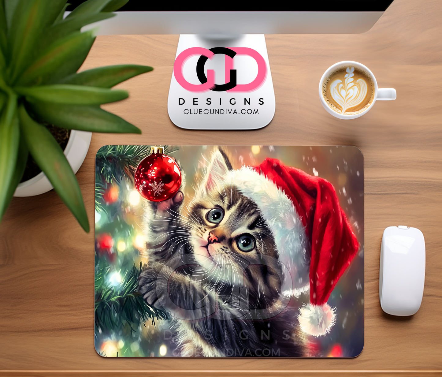 Cute Animals with Santa Hats - 4 Designs for Mouse Pads