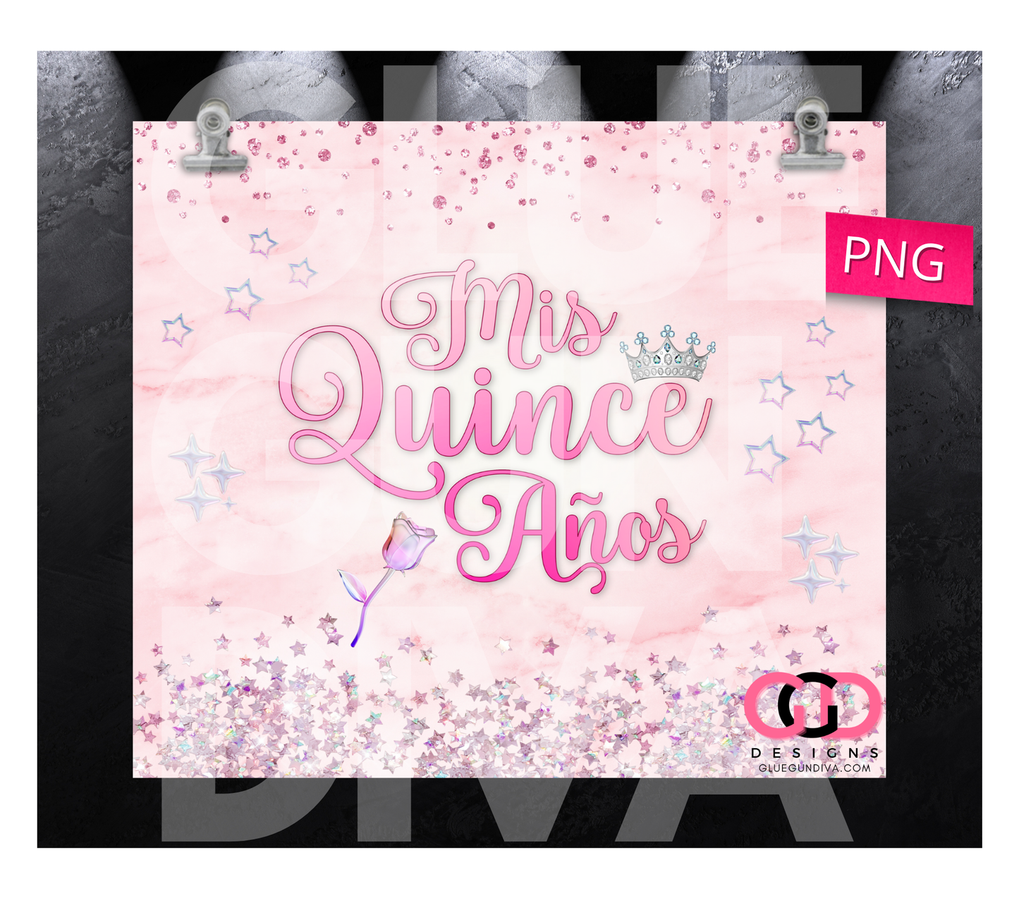 Mis Quince Años-  Digital tumbler wrap for 20 oz skinny straight tumbler