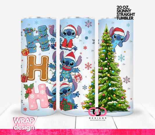 Hohoho Stitch -   Digital tumbler wrap for 20 oz skinny straight tumbler