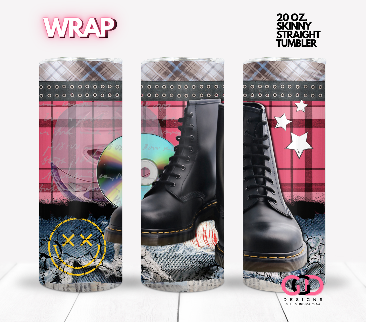 90s Grunge-  Digital tumbler wrap for 20 oz skinny straight tumbler