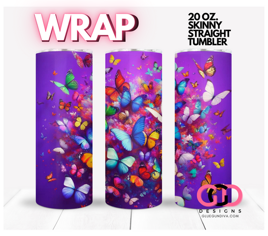 Purple Butterfly Explosion-   Digital tumbler wrap for 20 oz skinny straight tumbler