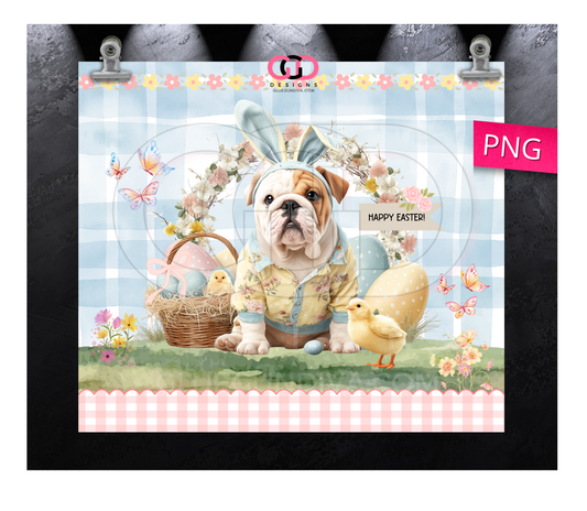 Bulldog Easter Puppy -  Digital tumbler wrap for 20 oz skinny straight tumbler
