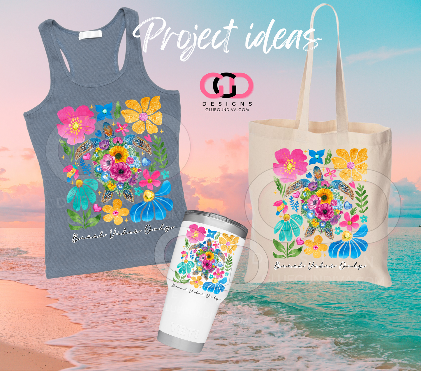Beach Vibes Only Sea Turtle-  PNGs & SVGs