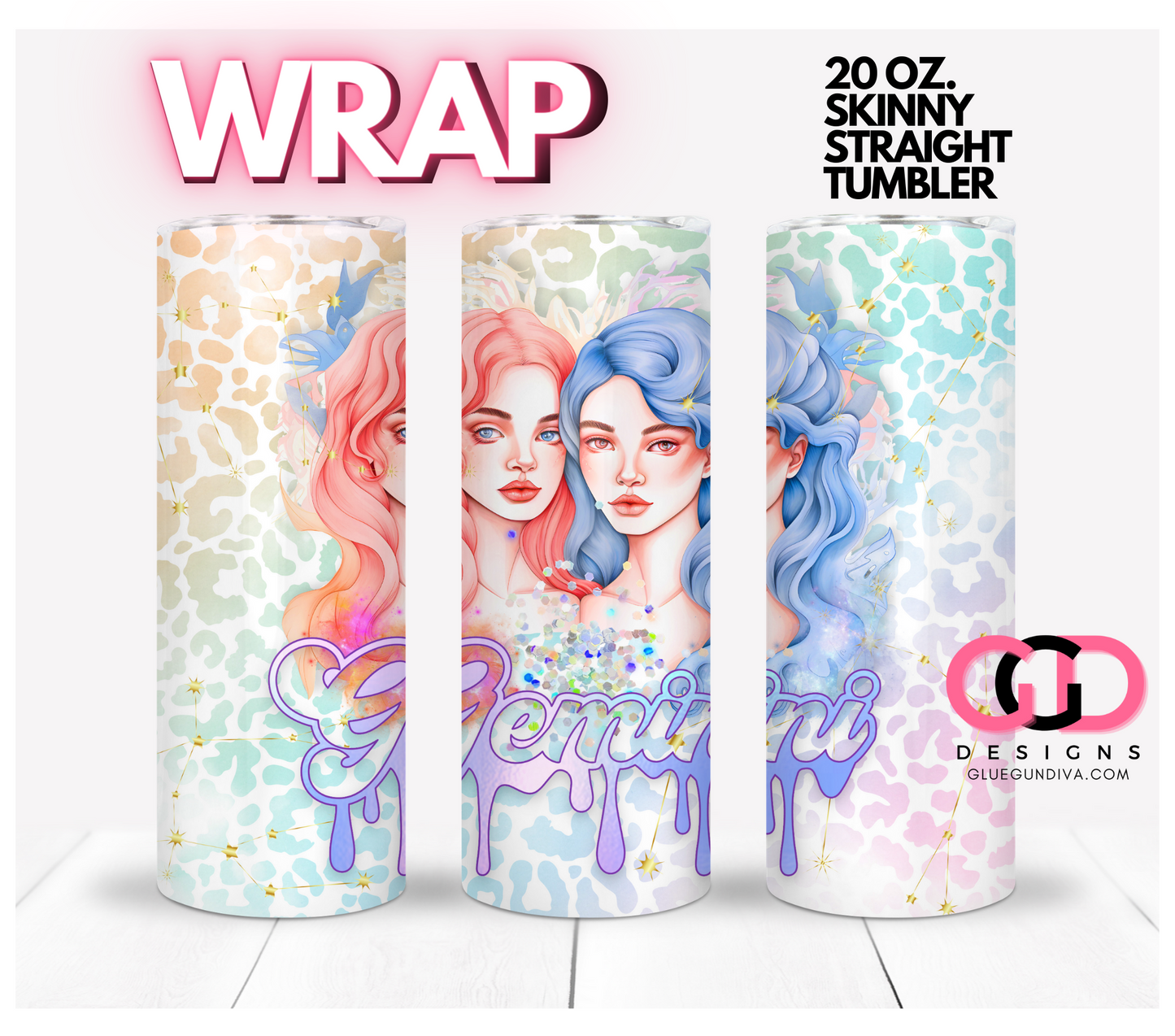 Gemini Beauties 1 -   Digital tumbler wrap for 20 oz skinny straight tumbler