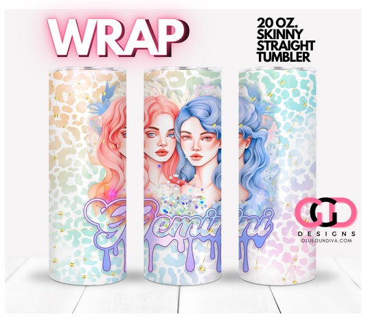 Gemini Beauties 1 -   Digital tumbler wrap for 20 oz skinny straight tumbler