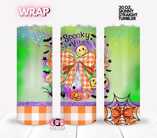 Spooky Vibes Gingham- Digital tumbler wrap for 20 oz skinny straight tumbler