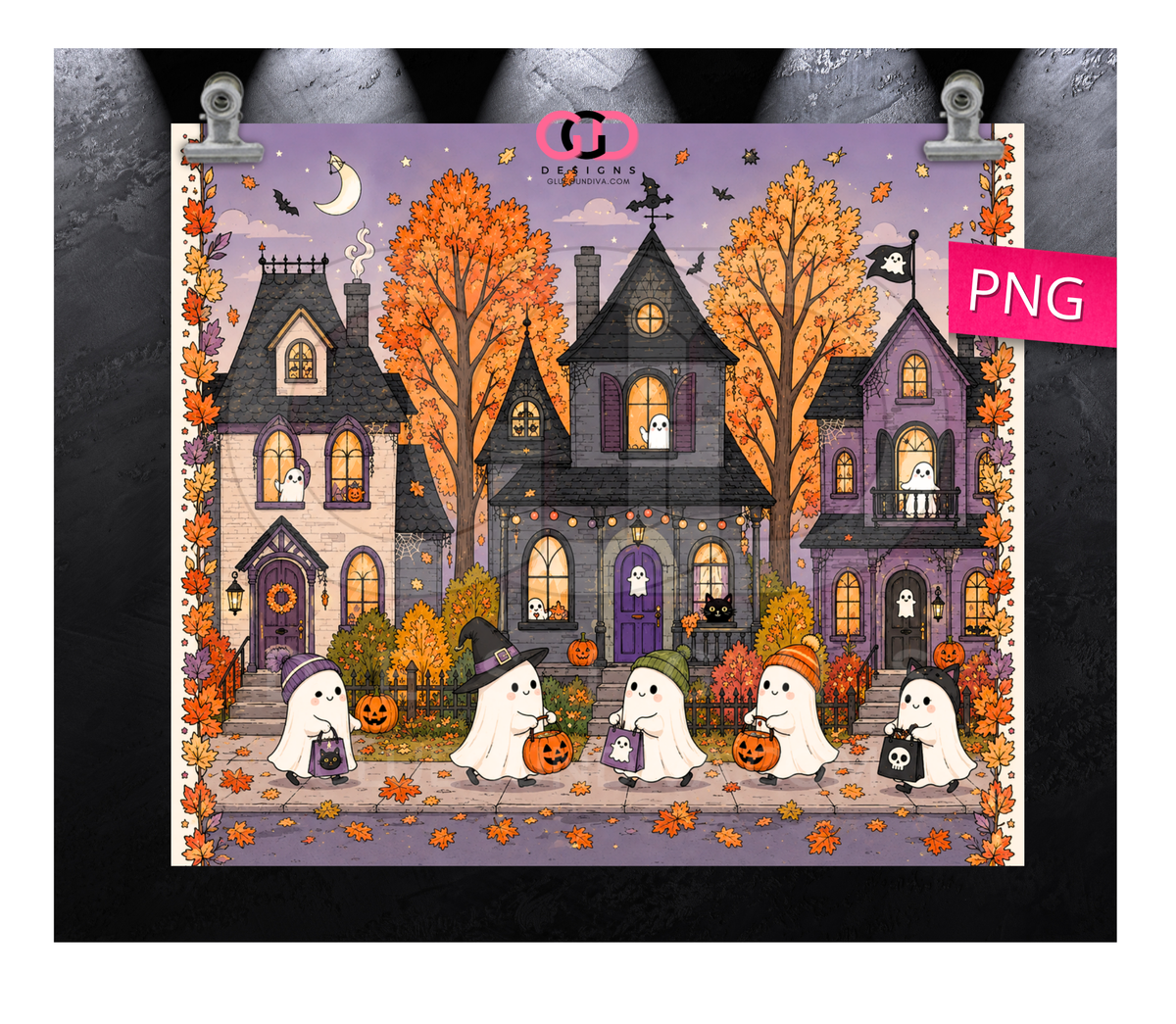 Trick or Treating Ghosts -  Digital tumbler wrap for 20 oz skinny straight tumbler